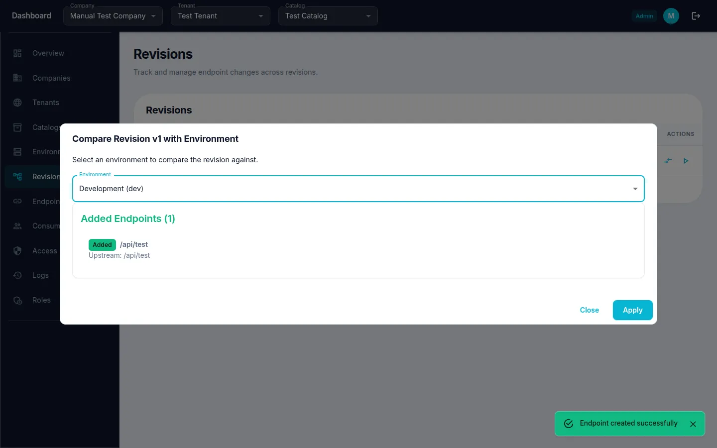 Revision comparison view