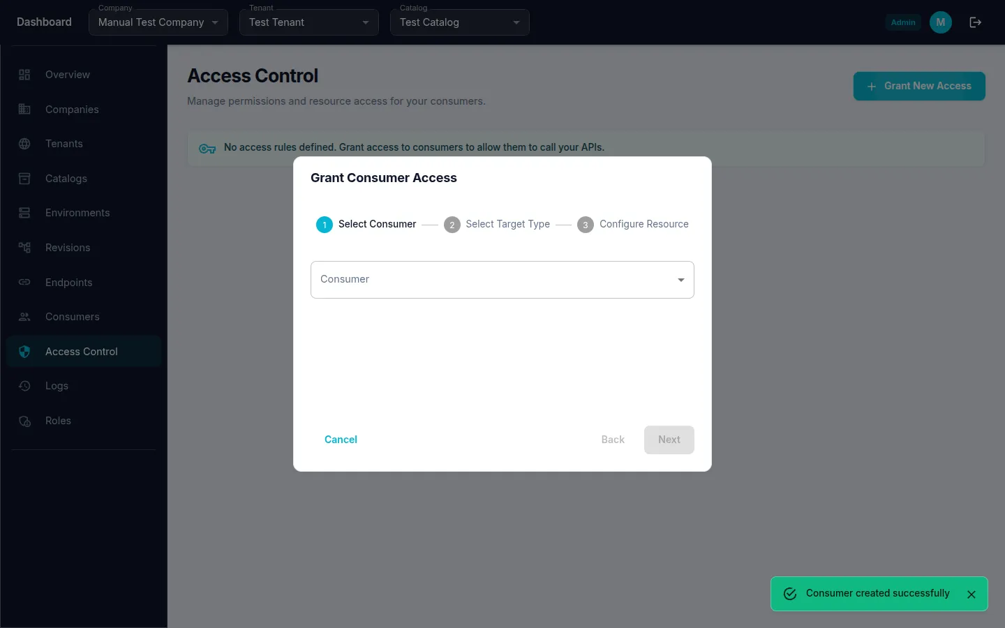 Grant Access dialog opened